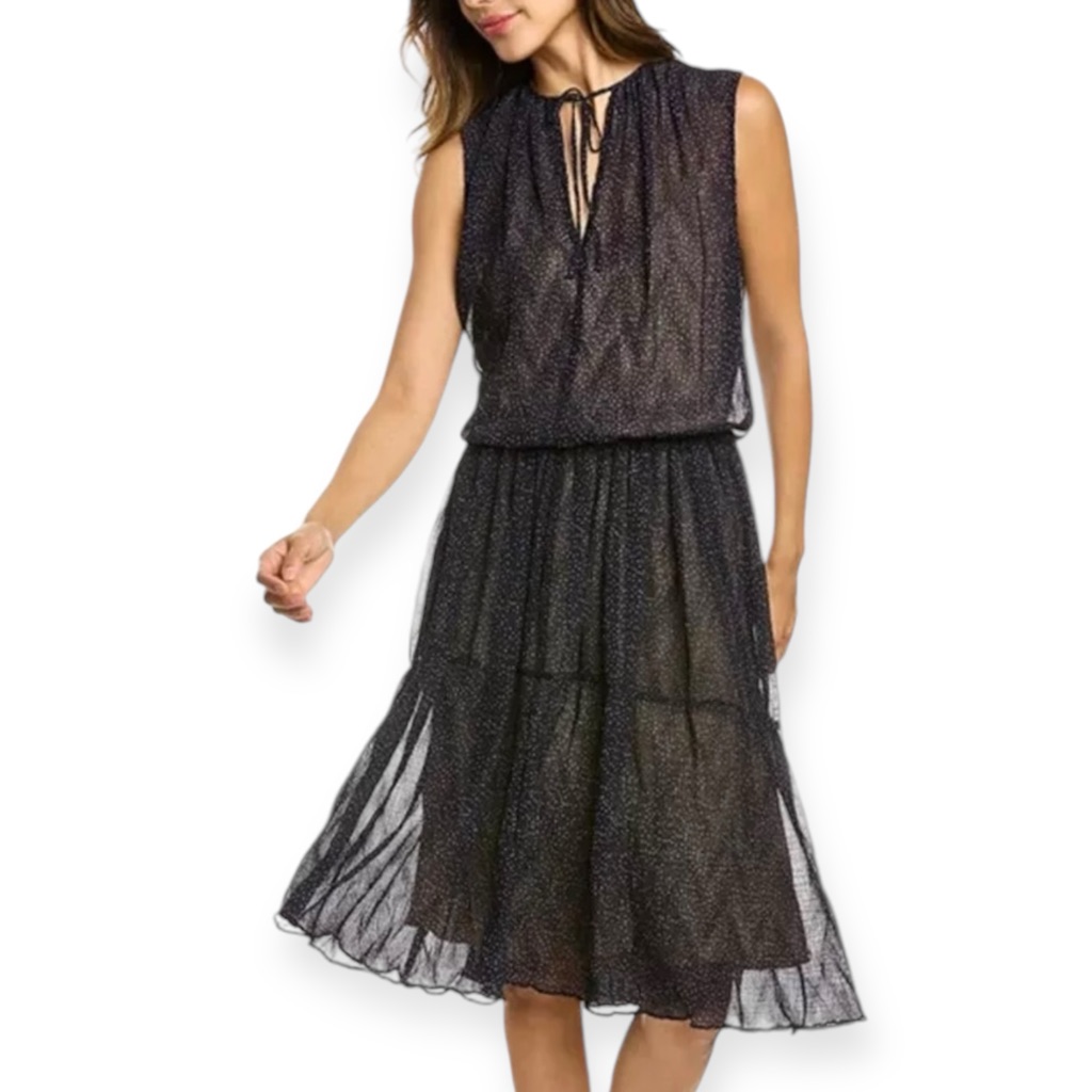 Vince Starry Dot Dress Nwt Size L Whimsigoth Sheer Tiered Mini Dress Fairy